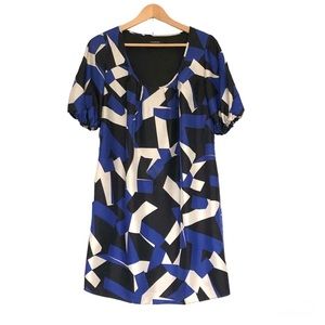 Club Monaco Silk Abstract Graphic Print Puff Sleeves Shift Dress Women's Size 2